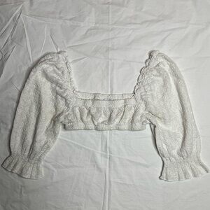 Oh Polly - White Lace Eyelet Women's Crop Top Mid Length Sleeves